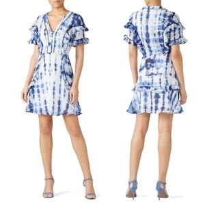 Tanya Taylor Dress Womens Size 6 White Blue Mini Silk Cotton Rhett Ruffle Boho